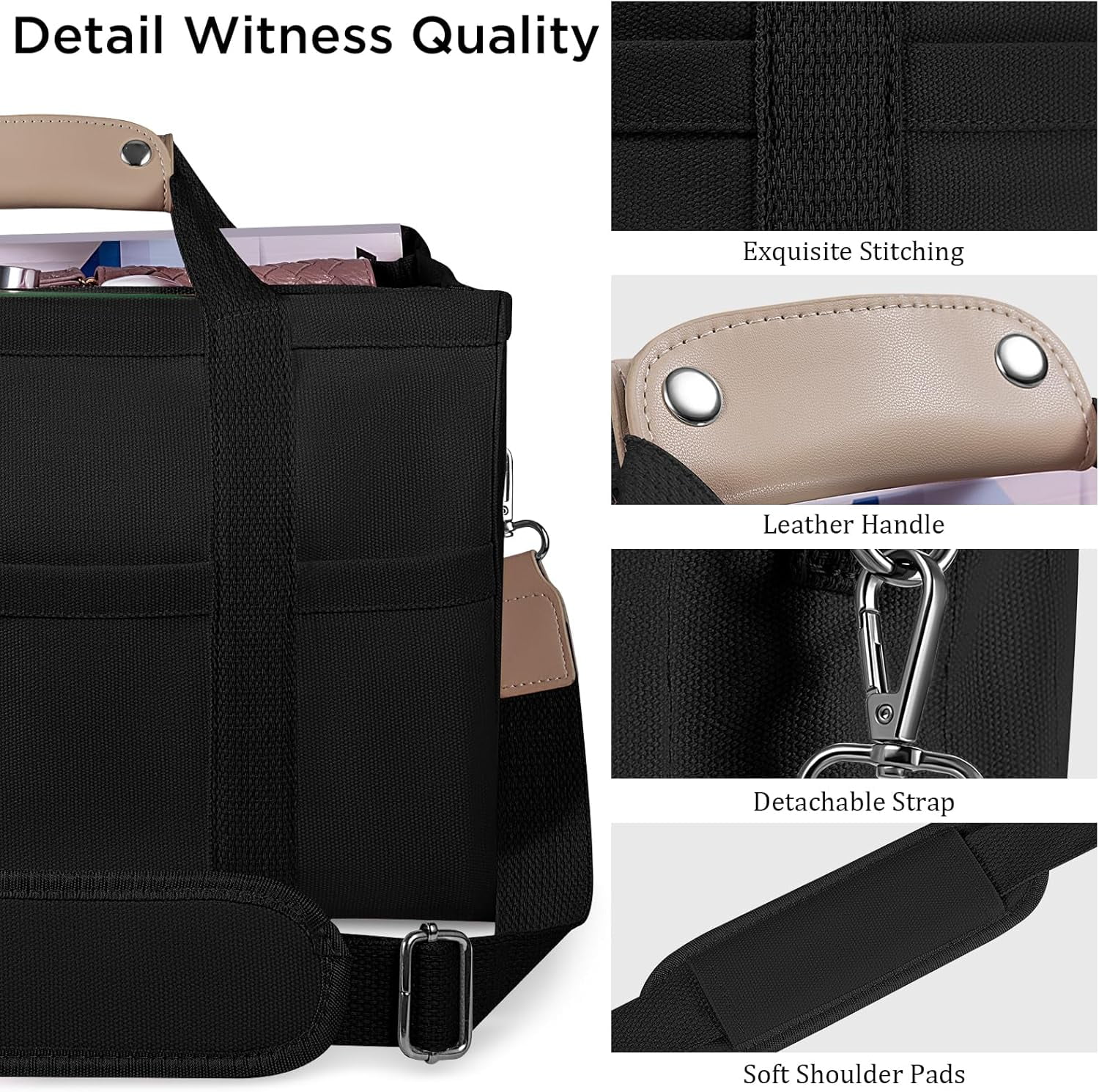 Kwuty Canvas Tote Bag with Multi Pockets Crossbody Tote Bag for Women Bible Handbag Everything Tote Bags with Compartments