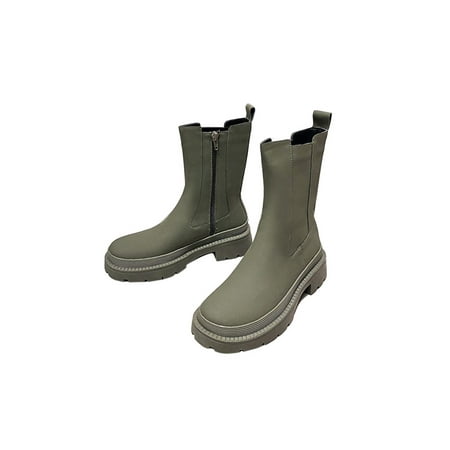 

GENILU Women Anti Slip Chelsea Boot Platform Shoes Dress Side Zip Ankle Boots Army Green 7.5