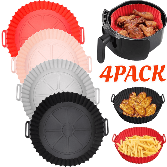 Air Fryer Silicone Pot, 4 Pieces Silicone Air Fryer Liners Round Airfryer Tray Kitchen Reusable Baking Basket for Baking & Cooking