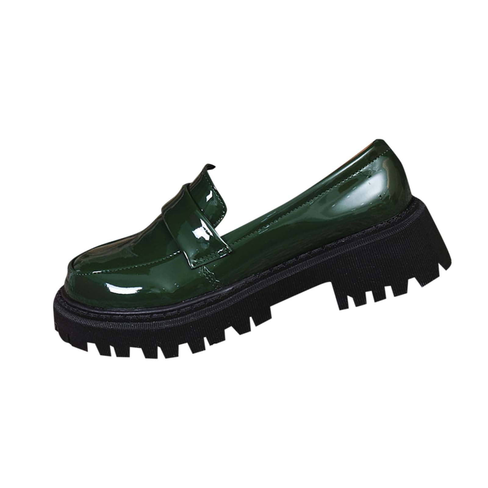 Paul Green‎ Handmade Leather Penny Loafers Black Block Heel 8.5 US Wheaton Flat Loafer in Black Crinkled Patent  main image 2