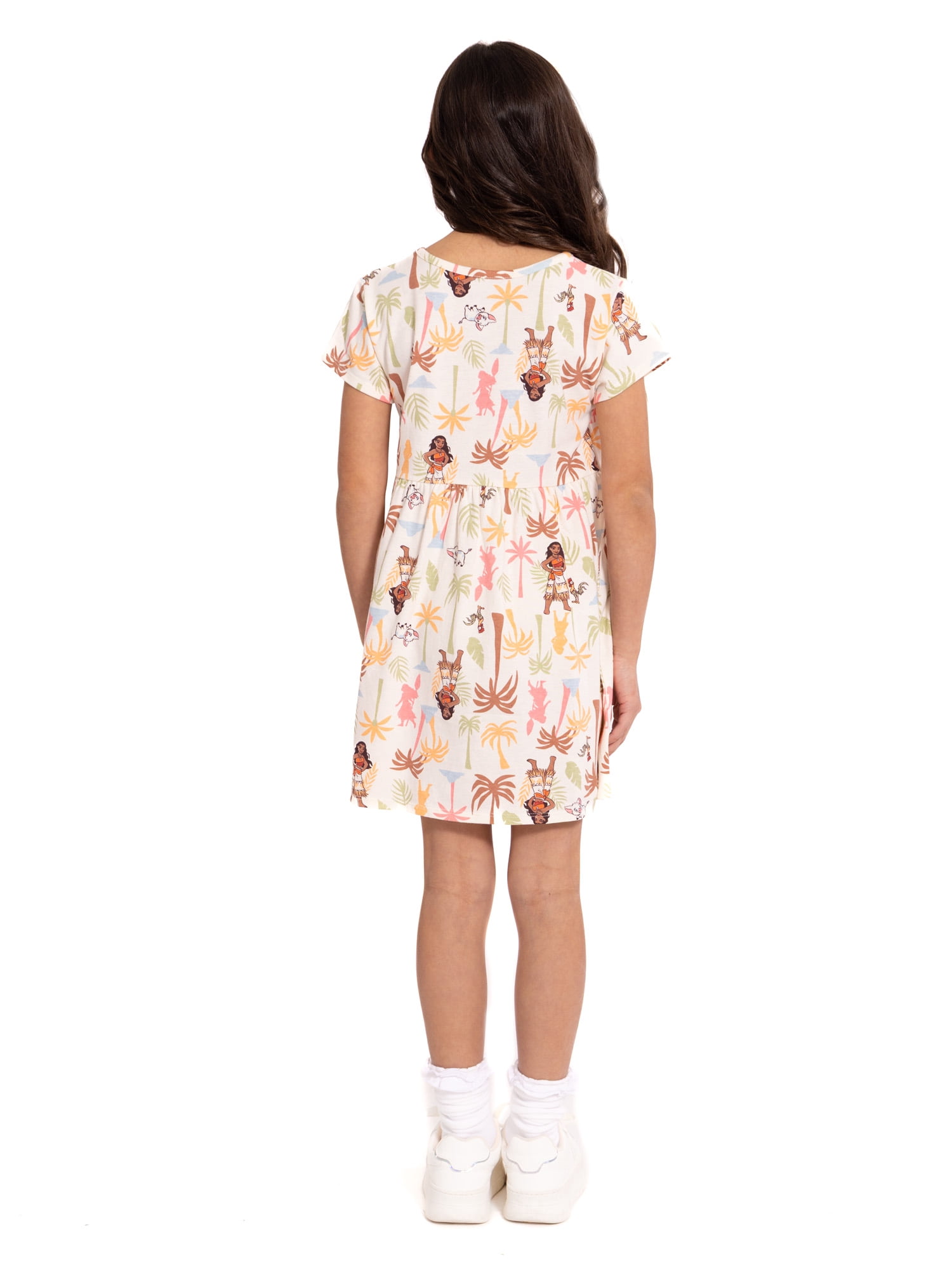 Moana Girls Allover Print Dress with Short Sleeves, Sizes 4-12