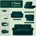 thumbnail image 3 of Check spandex jacquard slipcover, cover for 2-seater sofa (medium, dark green), 3 of 6