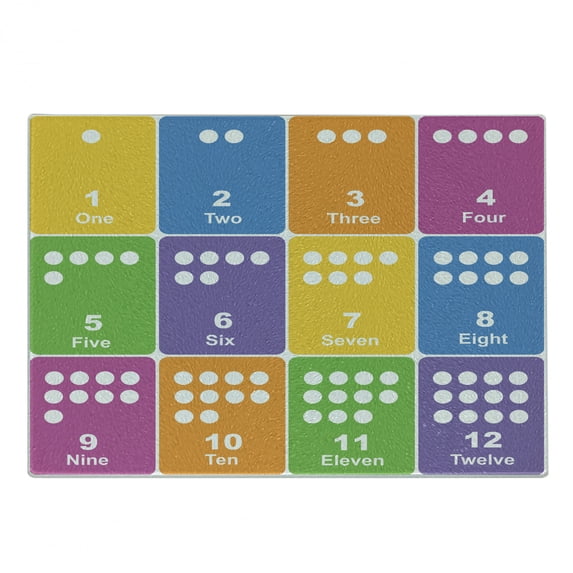 Cartoon Activity Cutting Board, Learning the Numbers Themed Design Colorful Pattern, Decorative Tempered Glass Cutting and Serving Board, Small Size, Multicolor, by Ambesonne