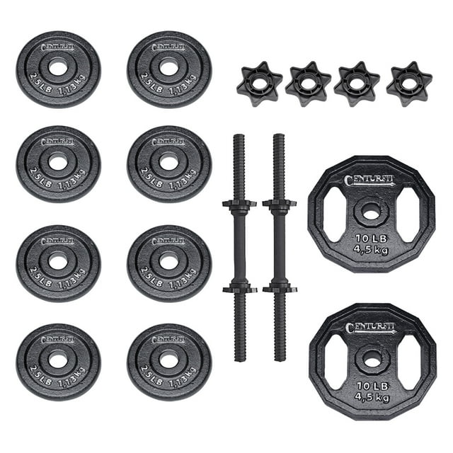 Set de Mancuernas Pesas Discos Barra Negro 40 Lbs CENTURFIT Barra Mancuernas Discos