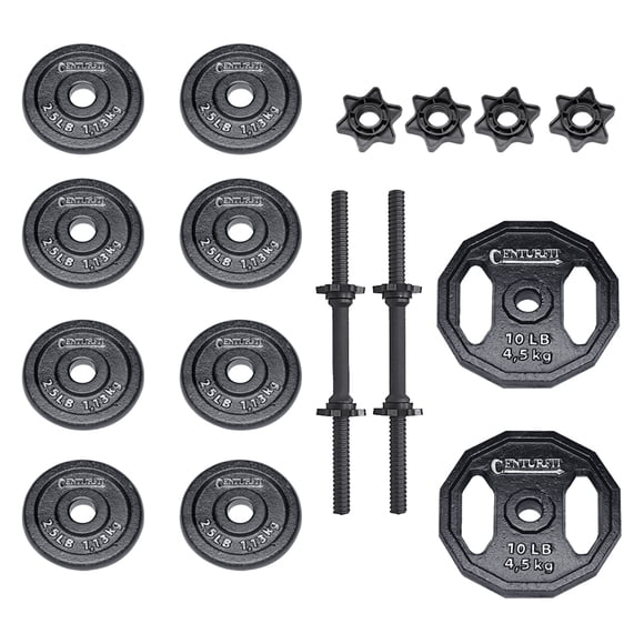 Set de Mancuernas Pesas Discos Barra Negro 40 Lbs CENTURFIT Barra Mancuernas Discos