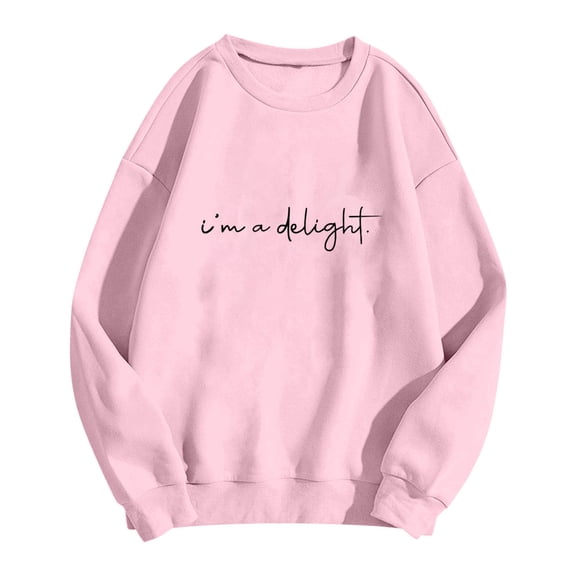 Sweatshirt for Women Oversized Minimalist Script Letter Graphic Crew Neck Long Sleeve Pullover Casual Loungewear Top Fall Winter Oversized Sweatshirts Pink L