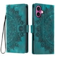 thumbnail image 2 of Flip Case for iPhone 16 , Totem Embossed Flowers Premium PU Leather Wallet Folio Cover with Card Holder Kickstand Compatible with iPhone 16 - Green, 2 of 13