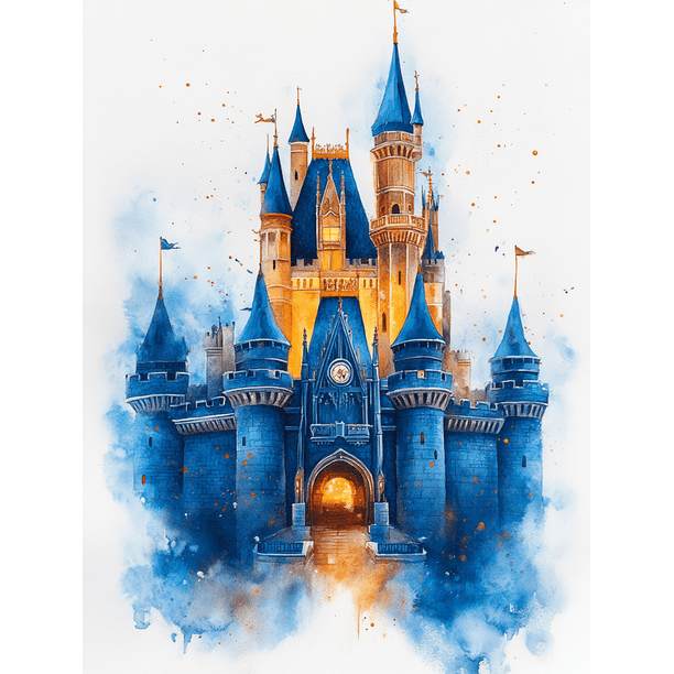 Qisvanset 12x16 Inch Watercolor Fairy Castle Canvas Wall Art, Whimsical Princess Art Decor for Kids Nursery Room