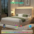 thumbnail image 4 of King Size Bed Frame with Storage Drawers and Tufted Headboard Velvet Upholstered Platform Bed Frame with LED Light Wingback, Beige, 4 of 10