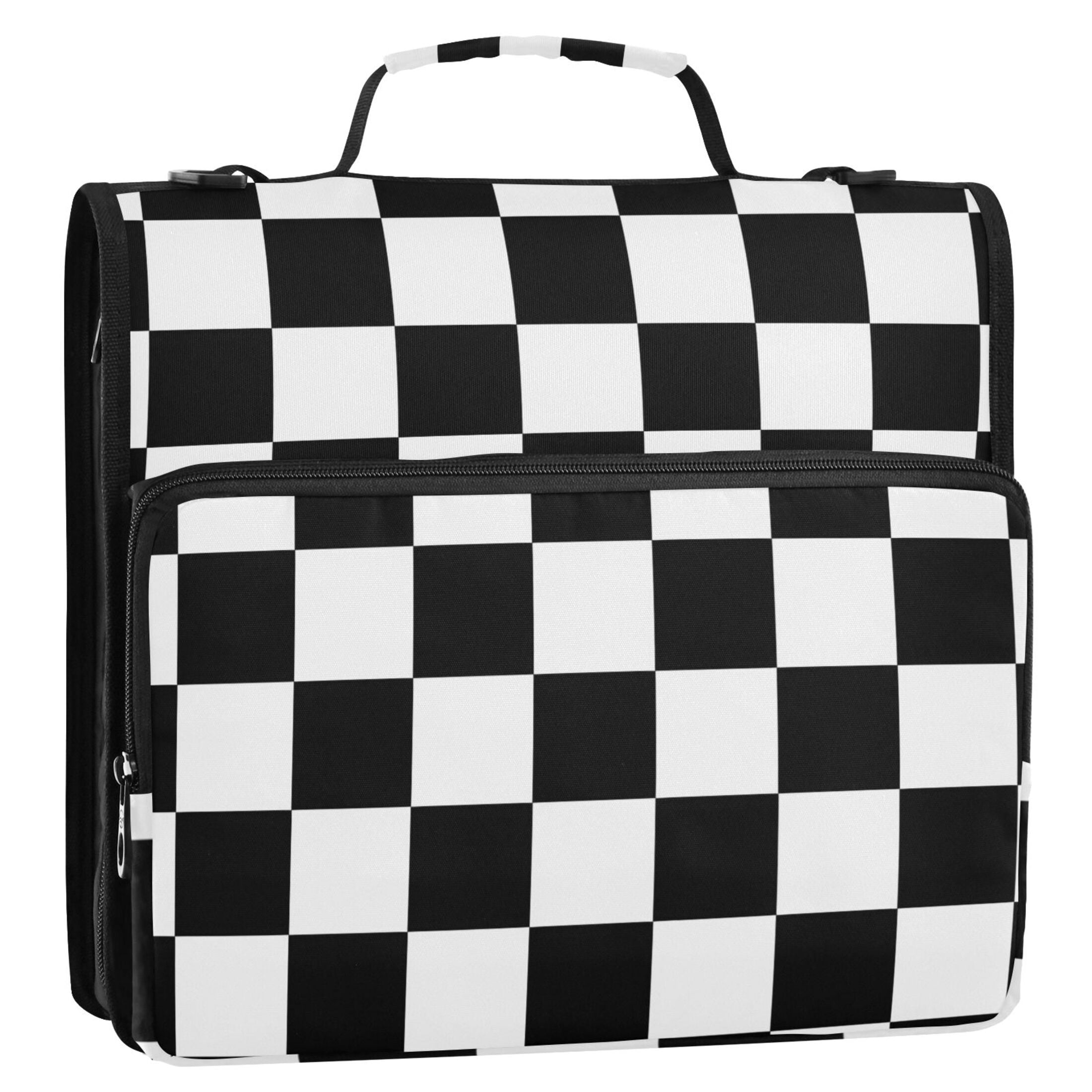 ALAZA Zipper Binder White and Black Checkered Grid Art Pattern 3 Ring Trapper Keeper File Folder Organizer Bag