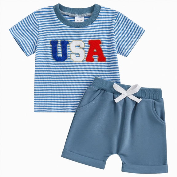 HCNTES Infant Boy 4th of July Clothes Letter Embroidery Shirt And Shorts Toddler Baby Boy Independence Day Clothes 12M-4T