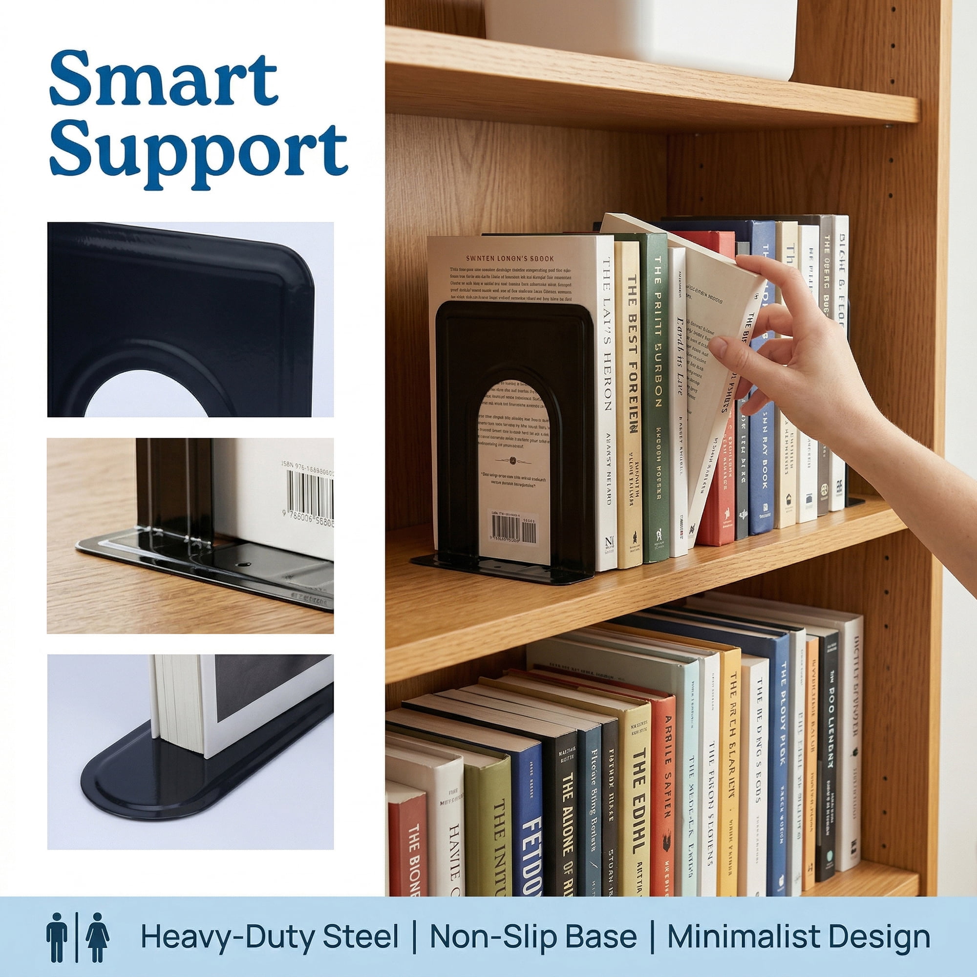 Unique Bargains Expandable Iron Bookends with Compartments Black 5"L x 5.8"W x 6.7"H