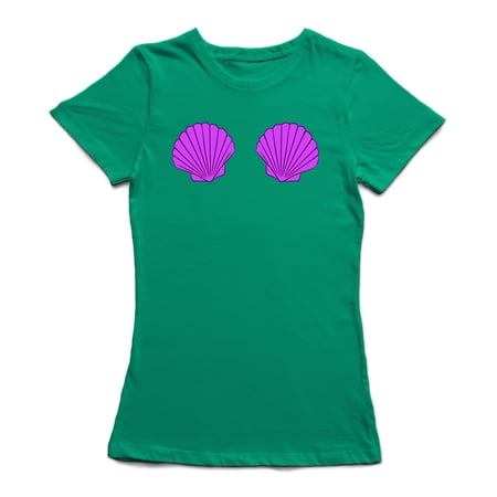 Purple Mermaid Shells As A Bra Graphic Women Kelly Green T-Shirt Female x-Large