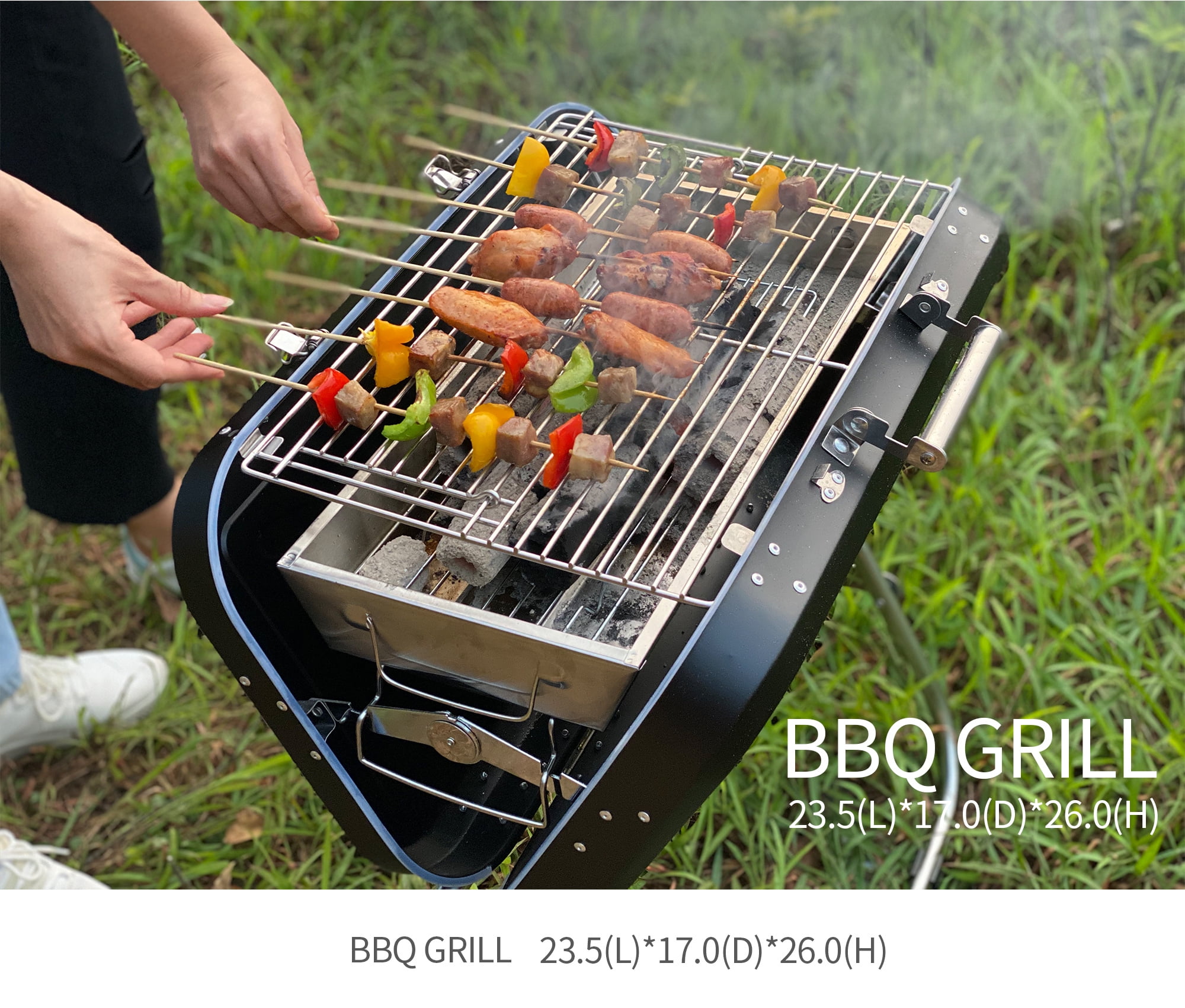 BBQ Portable Charcoal Gril, Stainless Steel Folding Tabletop Charcoal  Barbecue Grill Durable Tabletop Barbecue Smokers Tool Kits for Outdoor  Picnic 