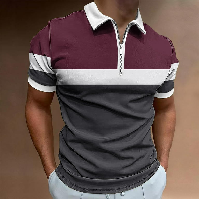 UVEASISHA Mens Zip Polos Shirts Short Sleeve,Men's Color