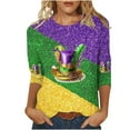 thumbnail image 4 of Xdegoge Womens Mardi Gras Tops Sparkling Whimsical Prints Top Plus Size Crewnceck 3/4 Sleeve Pullovers Funny Holiday Parade Carnival Look, 4 of 5