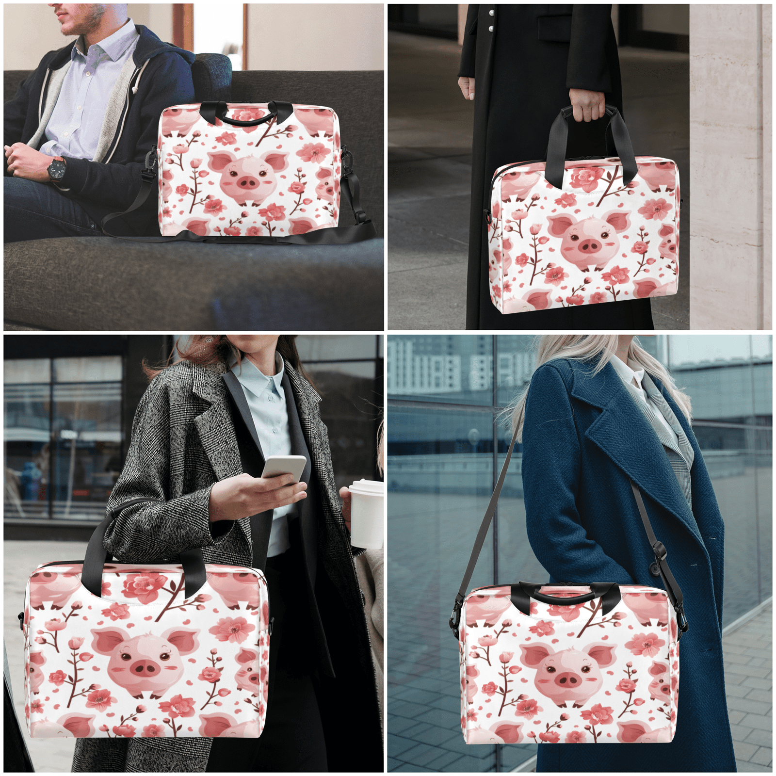 Herdesigns Pig Laptop Bag for Women Men, Computer Case Briefcase Messenger Bags, 15-15.6 inch Laptop Sleeve Shoulder Bag