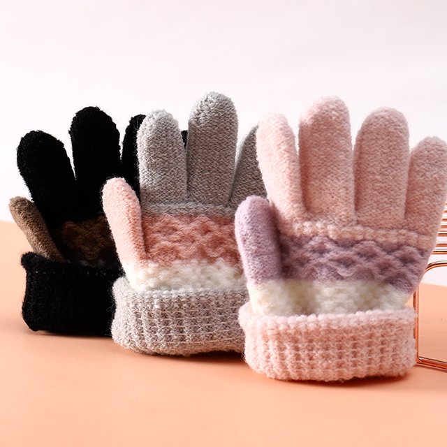 Guantes de bebé de otoño e invierno para niños de guardería, bonitos guantes de punto cálidos con rayas para los dedos
