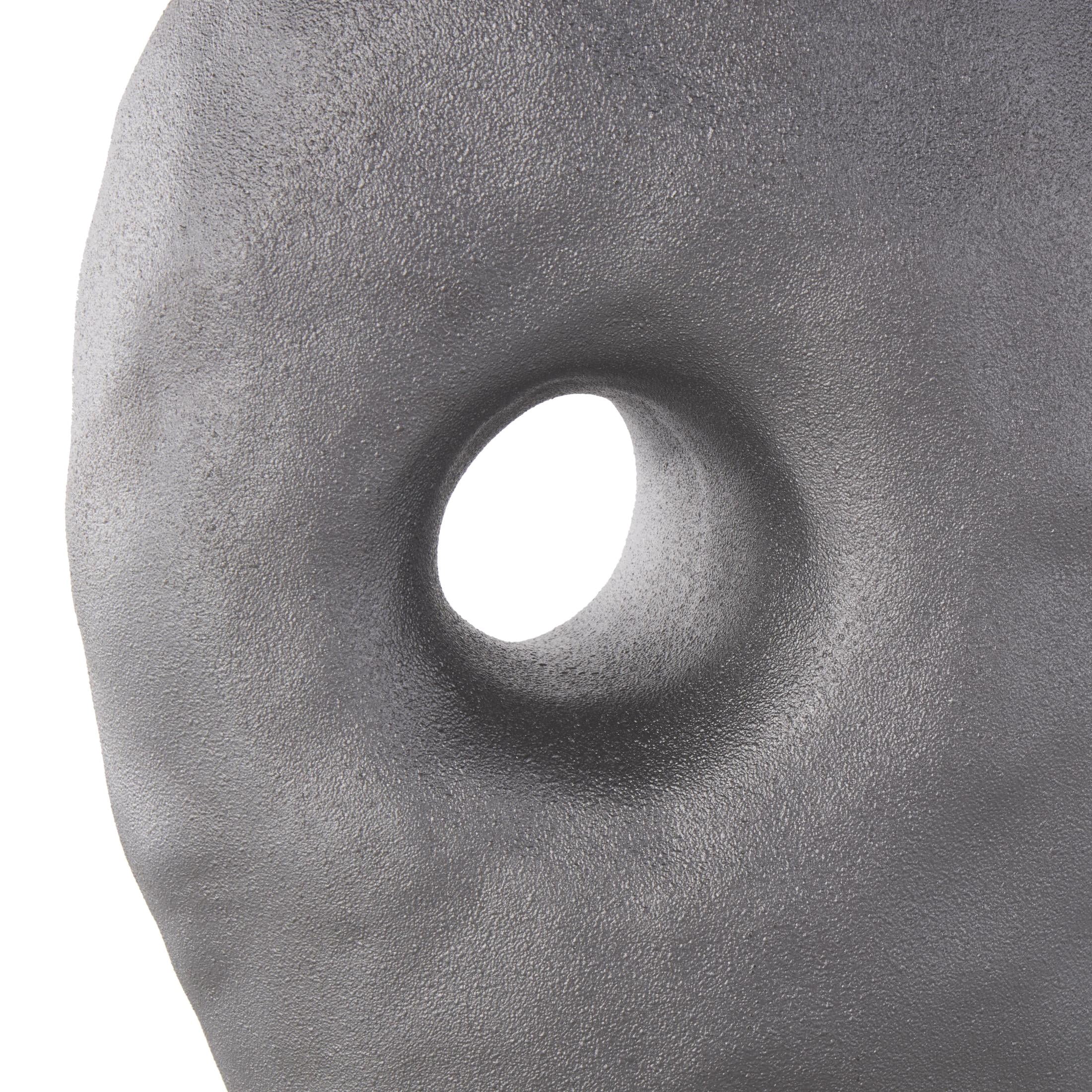 DecMode 12" Abstract Wavy Donut Gray Ceramic Vase with Cutout Center
