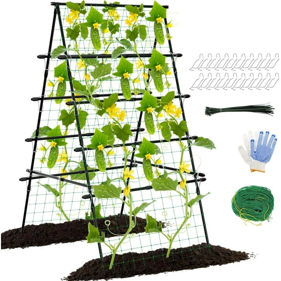 Sedeke 6ft Cucumber Trellis for Raised Bed, Garden Trellis for Climbing Plants Outdoor, A Frame Metal Trellis Support with Net for Vegetables Vines