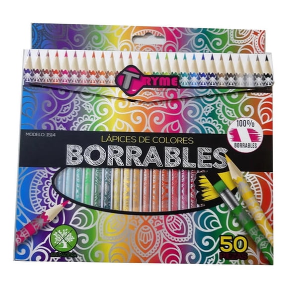 Colores Tryme Borrables 50 Piezas Ideal Para Escuela