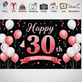 thumbnail image 7 of Black Background Happy 30th Birthday Banner with Pink White Balloons Party Decors for Photography Props Birthday Party Backdrop Supplies, 7 of 7