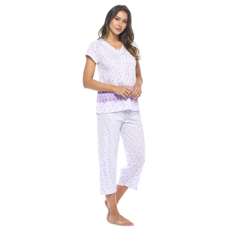 Rigidemand Women Floral Pajama Set Sleepwear Tops with Capri Pants Out –  rigidemand