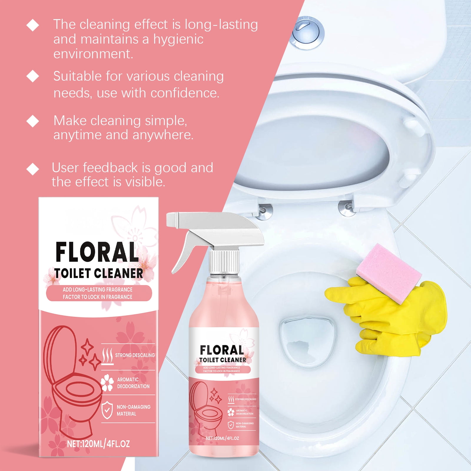 Alvantor Toilet Cleaner Spray Floral Scent Bathroom Deodorizer Stain Remover Long Lasting Fresh Fragrance, 4fl.oz