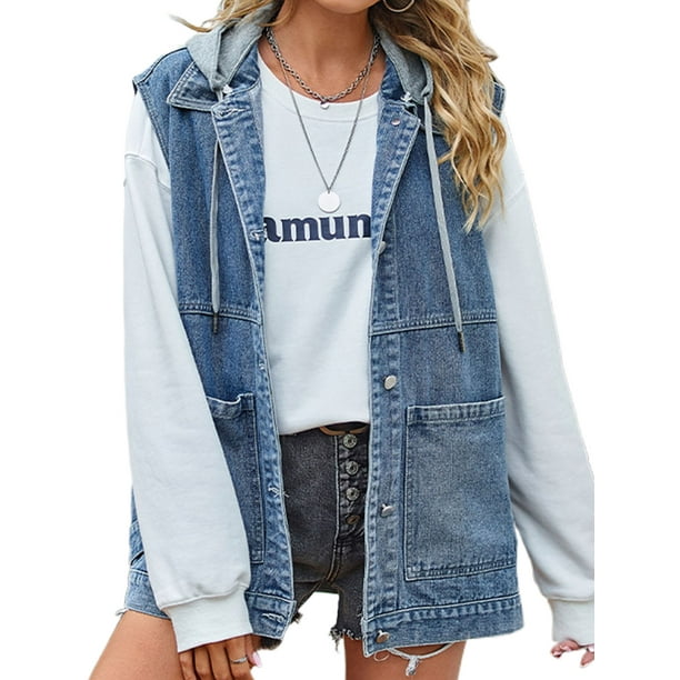 Denim sleeveless jacket for cheap ladies