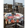 thumbnail image 2 of Outdoor Tablecloth with Umbrella Hole for Patio/Picnic/Party/Camping, Independence Day Waterproof Table Cloth Round Cover Washable, Gnomes American Flag Flowers Grey Wooden (Dia 54"), 2 of 9