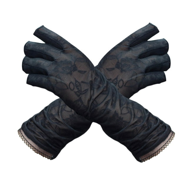kurtrusly Ice Silk Mitten Sunscreen Full Protection Breathable Elegant Hand Cover Multiple Colors Sun Protection Hands Wrap Lace Mitten Black