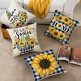 thumbnail image 3 of Sunflower Pillow Cover 18x18'' Decorative Throw Pillow Case Outdoor Sofa Couch Blue Buffalo Plaid Linen Farmhouse Sunflower Home Decor for Summer Fall Spring, 3 of 7