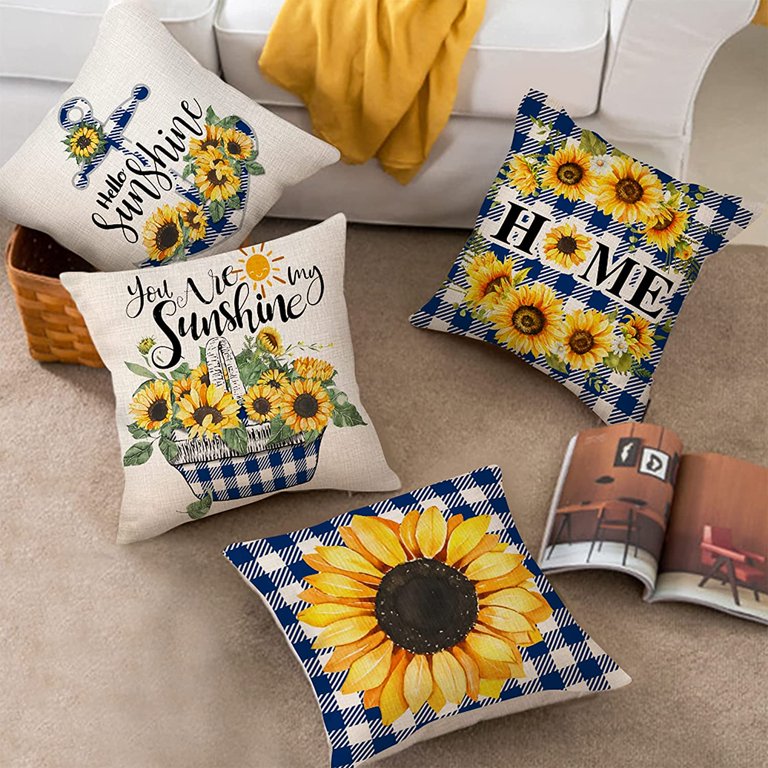 Pack Of 4 Waterproof Cushion Covers – 40x40 Cm Wild Flowers Print, Outdoor Indoor Use, Linen Material