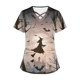 thumbnail image 3 of Tops Cortos para las Mujeres, Halloween Impreso en Cuello en V con Bolsillo, Moda Casual Manga Corta, 3 of 5