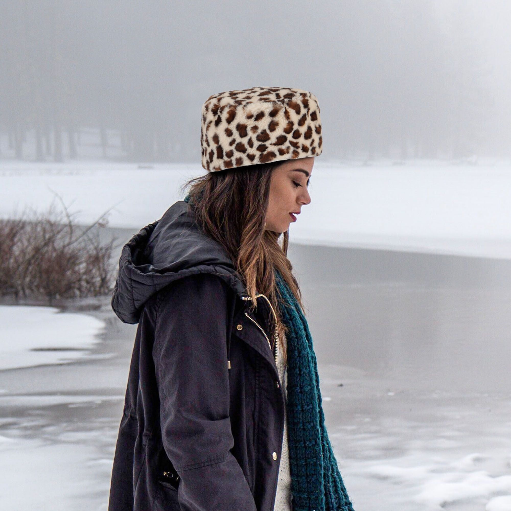 Leopard winter hat sale