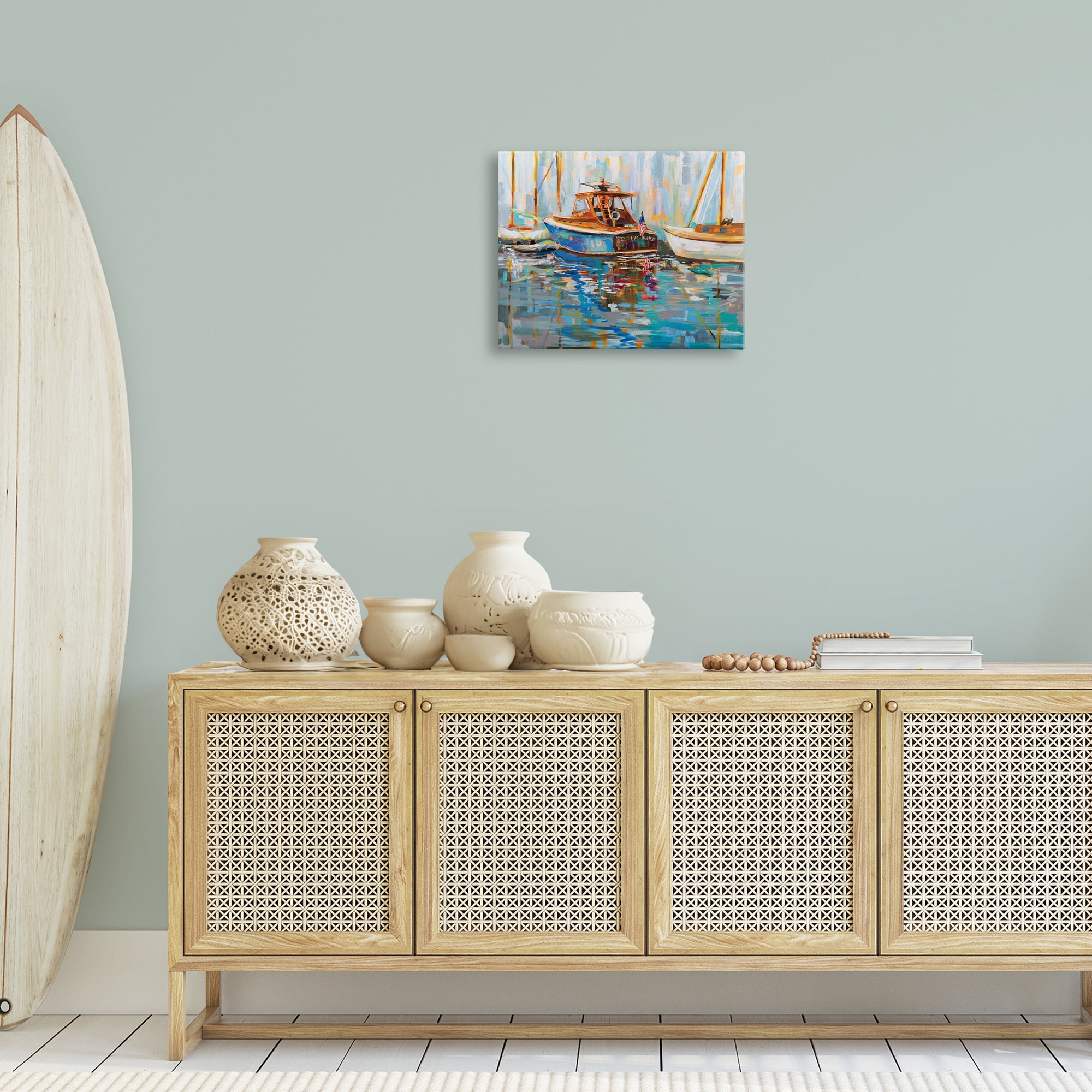 Stupell Industries Old Fashioned Boat Harbor Nautical & Beach Painting Wrapped Canvas Art Print Wall Art, 20 x 16
