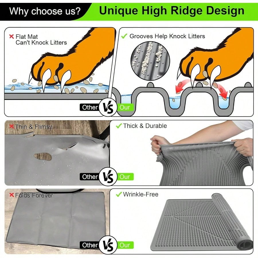 Cat Litter Mat XXL Waterproof Kitty Litter Box Mat For Floor Extra Large Pet Trapping Litter Rug Pad Silicone Cat Supplies Accessories For Indoor Cats 38 X 25 Grey