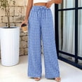 thumbnail image 6 of Yungyresw Gingham Pants Women Elastic Drawstring Waist Lightweight Casual Pants Straight Wide Leg Plaid Lounge Trousers Blue S, 6 of 8