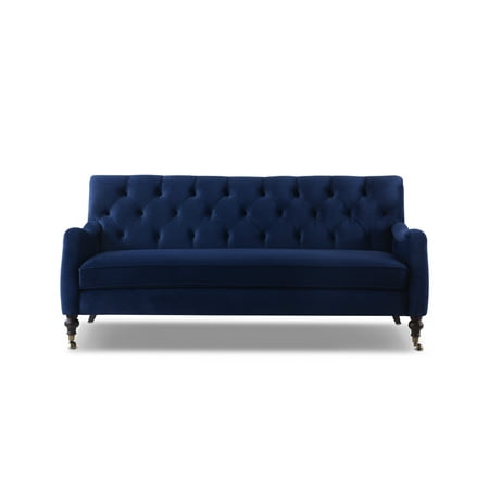 Jennifer Taylor Home Xander Tufted Sofa Metal Casters Navy Blue