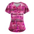 thumbnail image 3 of FAFWYP Scrubs for Women, Breast Cancer Awareness Professionals Holiday Scrub Tops Short Sleeve V Neck Nurse Shirt Workwear Tunic Blouse Working Uniform with Pockets, 3 of 4