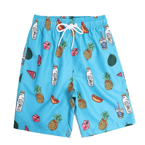 IROINNID Deals Surf Shorts for Men Hawaiian Shorts Elastic Waist Drawstring Pocket Slim Fit Capri Beach Pants Home Holiday Surfing Pants Shorts,Blue