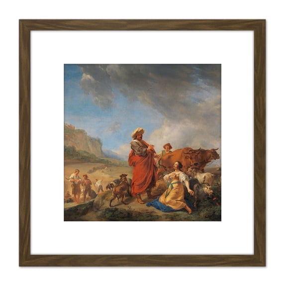 Berchem Ruth And Boas Religious Painting 8X8 Inch Square Wooden Framed Wall Art Print Picture with Mount