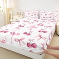 thumbnail image 3 of Manfei Girls Bowknot Bed Sheets 4pcs, Cartoon Cherry Bow King Sheets, Princess Style Sheet Set, White Pink Lightweight Room Decor, 3 of 6