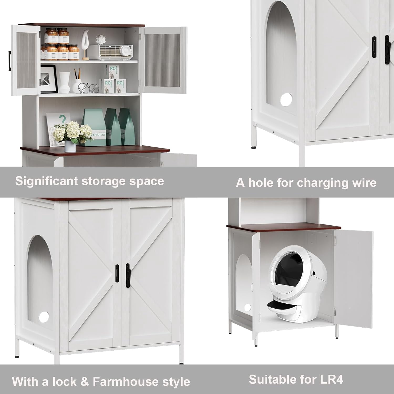 PAKASEPT Cat Litter Box Enclosure Furniture for Self-Cleaning Cat Litter Box, Litter Box Furniture with Shelves and Doors for Large Smart Litter Box