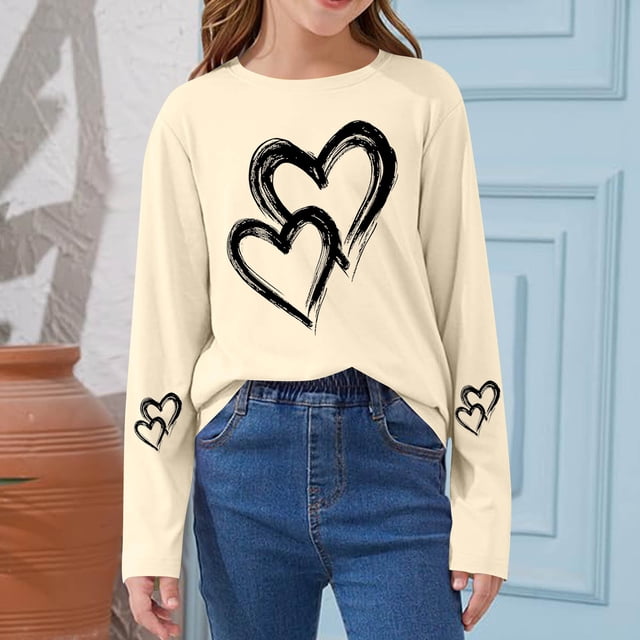Blusas y camisas de manga larga con cuello redondo CUHK Top estampado de cuello redondo para primavera y verano Jersey informal Camisa básica de manga larga para niños y niñas Blusa de poliéster para