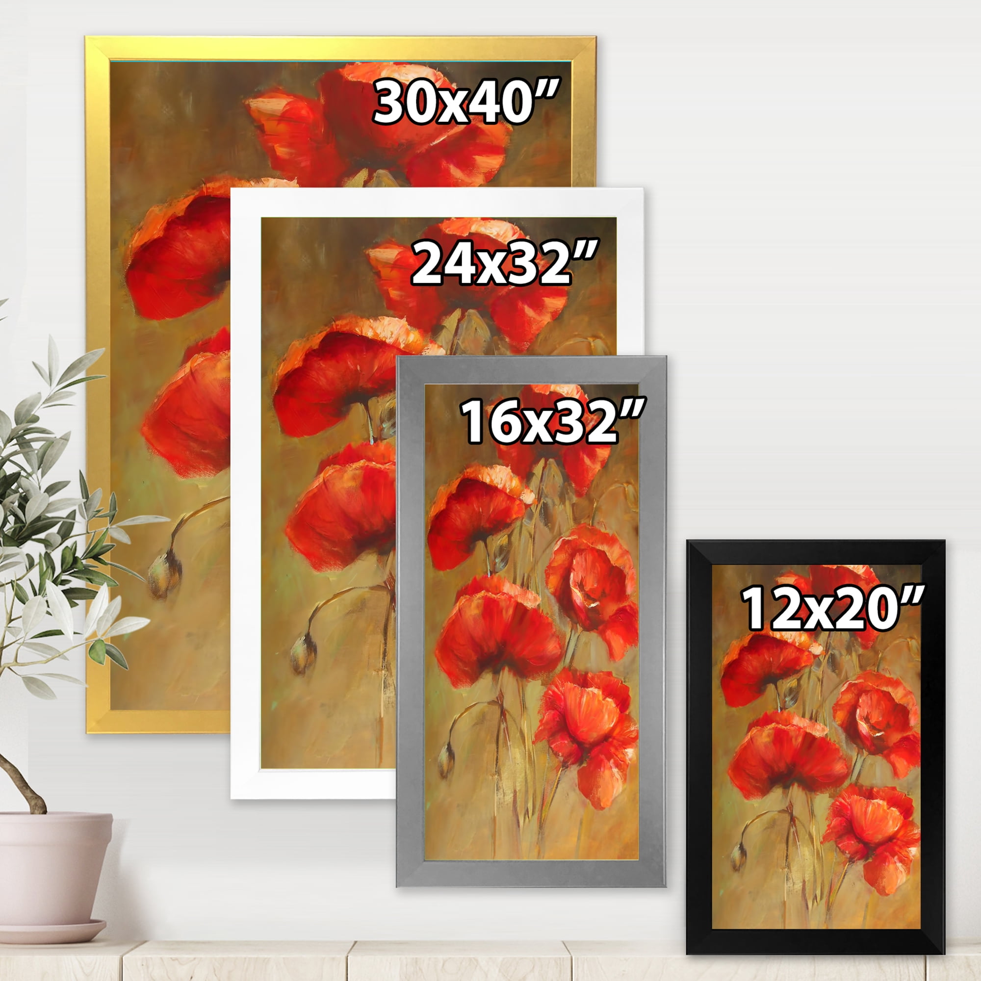 Designart 'Blooming Vintage Poppies I' Traditional Framed Art Print