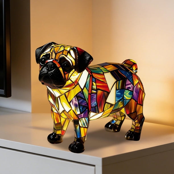 Decoración del hogar, decoración de habitaciones, decoración de paredes, adornos de resina, luces nocturnas LED, esculturas de la serie de perros brillantes, figuras de animales de resina, esculturas