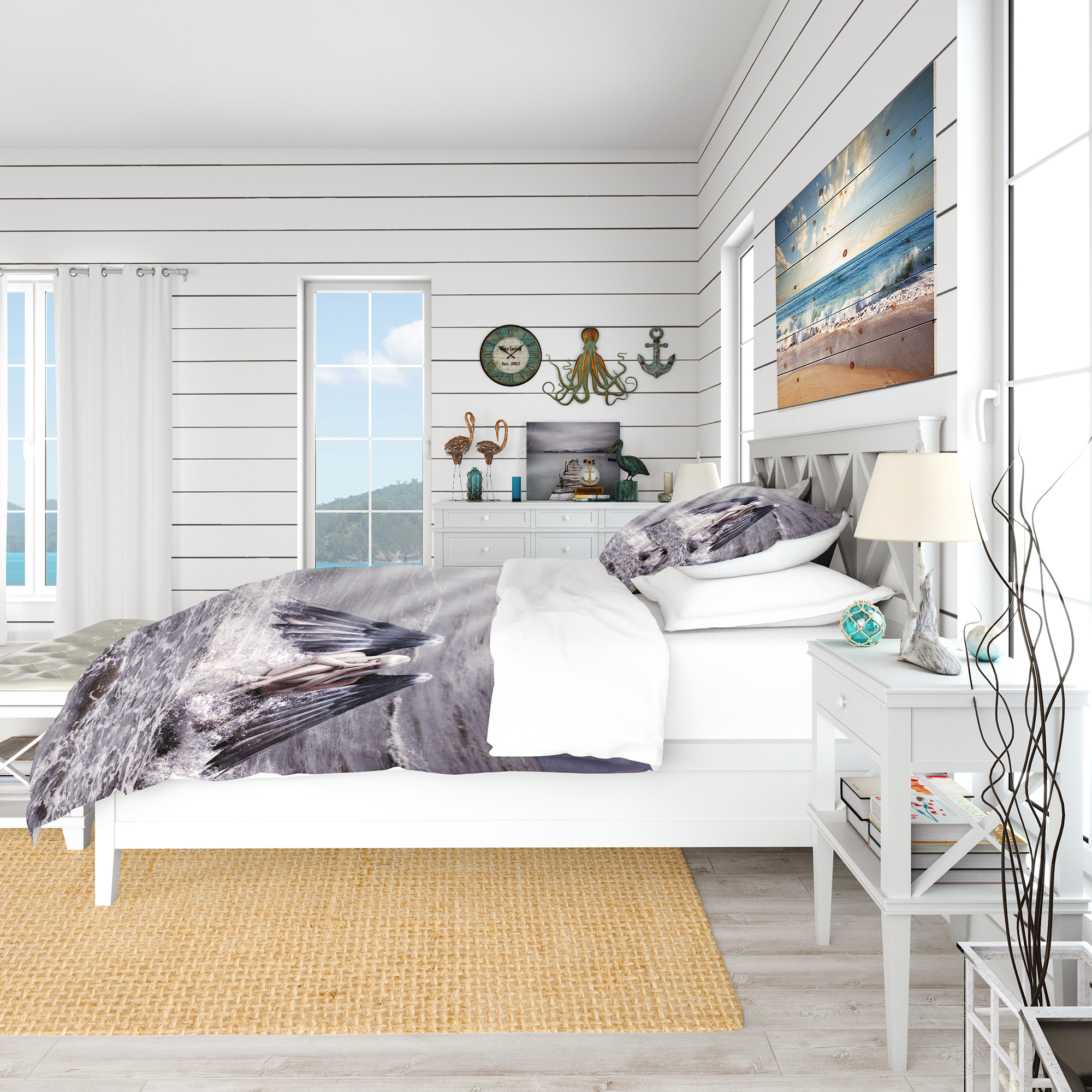 Designart 'Woman with Dark Angel Wings' Beach Duvet Cover Set