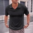thumbnail image 5 of WREESH Men's Casual Solid Color Short Sleeve Collared Shirt Knit Fashion Pullover Top with Turndown Collar for Everyday Wear Black, 5 of 7