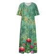 thumbnail image 4 of XUNKUSGA Maxi Dresses for Women Classic V Neck Short Sleeve Swing Dress Fashion Boho Sundresses for Women Casual a line dresses for Women Holiday Party Dresses for Women with Pockets S-2XL Green, 4 of 4